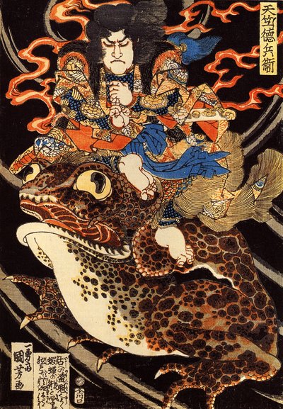 Tenjiku Tokubei chevauchant un crapaud géant - Utagawa Kuniyoshi